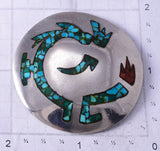 Vintage Silver & Turquoise w/ Coral Navajo Chip Inlay Brooch 5F10J