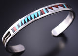 Vintage Silver & Turquoise Multistone Zuni Inlay Bracelet Charlotte Dishta 6F09L