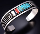 Vintage Silver & Turquoise Multistone Navajo Inlay Bracelet Albert Nells 6B14P