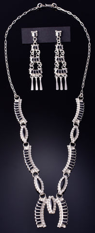 Silver & Onyx Zuni Inlay Necklace & Earring Set by Linda Shelandewa 5G28M