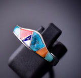 Size 9 Silver & Turquoise Multistone Navajo Inlay Ring by TSF 3L07S