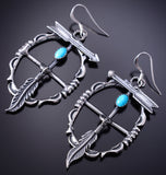 Silver & Turquoise Navajo Arrow w/ Dream Catcher Earrings by Arlene Lewis 6D07L