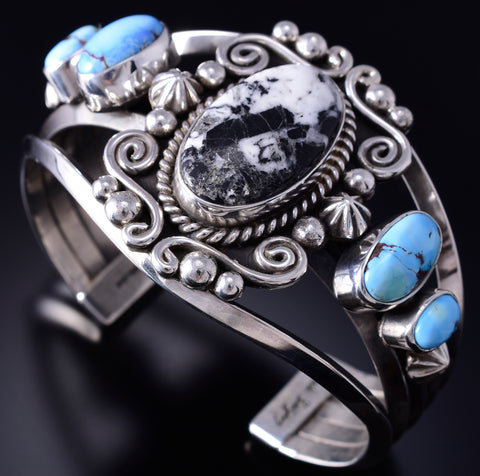 Silver & Golden Hills Turquoise White Buffalo Navajo Bracelet Erick Begay 6C01C