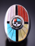 Size 11-3/4 Silver Multistone Zuni Sunface Inlay Reversible Men's Ring Don Dewa 4A25T