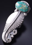 Size 7-1/2 Silver & Kingman Turquoise Navajo Long Ring by Jeff James 5L13E