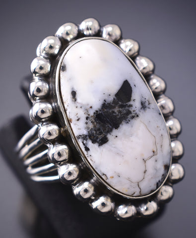 Size 6-1/2 Silver & White Buffalo Turquoise Navajo Ring by Jason Bahe 6D09R