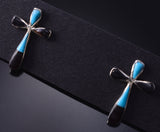 Silver & Turquoise Multistone Zuni Inlay Cross Earrings Kristina Bowannie 5G22E