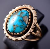 Size 8 Vintage 14k Gold & Turquoise Navajo Handmade Ring by Harvey Mace 6F09H