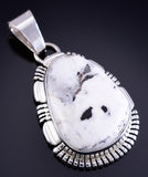 Silver & White Buffalo Turquoise Navajo Handmade Pendant by Norvin Johnson 5L26Y
