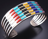 Silver & Turquoise Multistone Zuni Inlay Rainbow Bracelet by Anson Wallace 6H25C