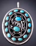 Vintage Silver & Turquoise Eagle Feather Shield Navajo Pendant by Al Joe 6H31X