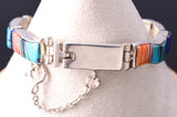 Silver Multistone Navajo Inlay Natural Flow Link Bracelet by Laura Lincoln 6H31F