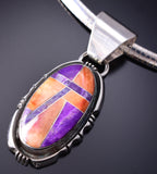 Vintage Silver & Spiny Oyster Shell Navajo Inlay Pendant by Pete Sanchez 6D28F