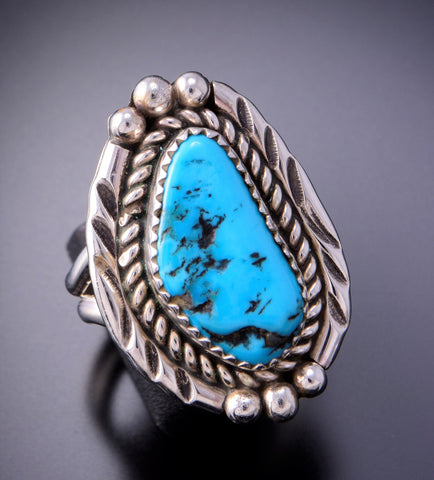 Size 9-1/2 Classic Navajo Design Kingman Turquoise Ring by Julia Etsitty 3E10X