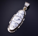 Silver and White Buffalo Turquoise Inlay Oval Pendant by Steve Francisco 5L17M