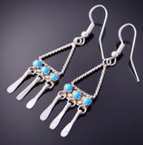 Silver & Turquoise Navajo Handmade Dangle Earrings by Sylvia Chee 3B10S
