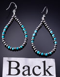 Silver & Cloud Mountain Turquoise Navajo Pearl Loop Earrings 6F17P