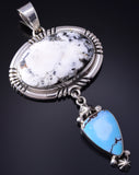 Silver & Golden Hills Turquoise White Buffalo Navajo Pendant- Erick Begay 5F30O