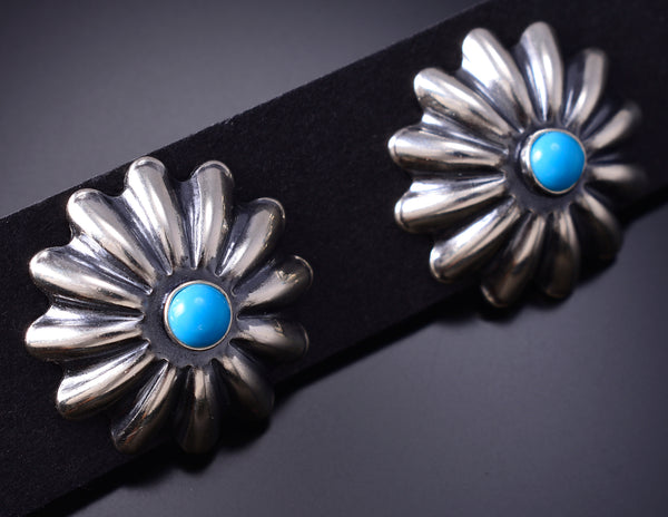 Sterling Silver Navajo Concho Earrings with Turquoise - 6K02B