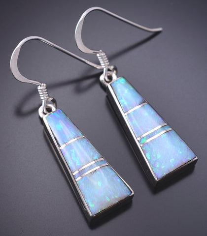 Silver & Opal Navajo Inlay Dangle Earrings by James Manygoats 6D07U