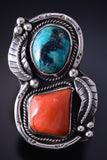 Vintage Size 5-3/4 Silver & Turquoise Coral Navajo Ring 5G12F
