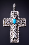 Silver & Turquoise Navajo Handmade Love Cross Pendant by Erick Begay 5F30Z