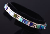 Silver & Turquoise Multistone Inlay Navajo Handmade Link Bracelet by Pamela Daniels 3F10G