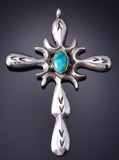 Vintage Silver & Turquoise Navajo Handmade Cross Pendant 6A21Z