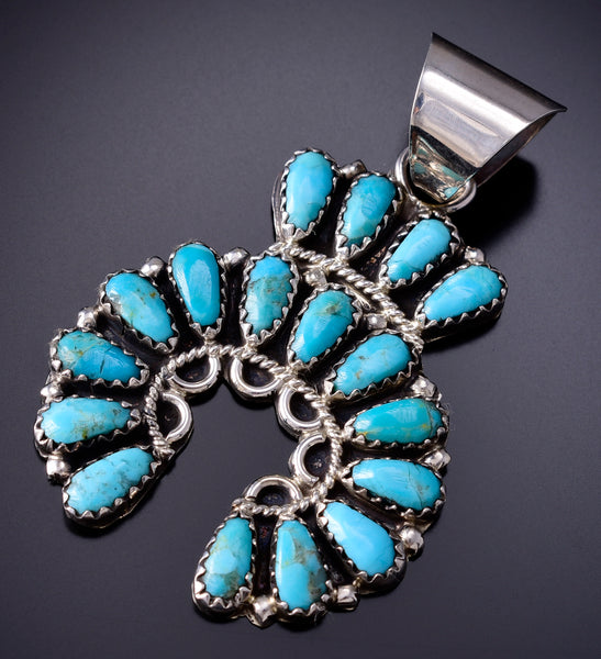 Silver & Kingman Turquoise Navajo Horseshoe Pendant by Zeita Begay 6H25O