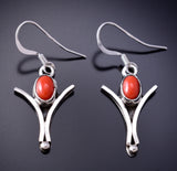 Silver & Coral Navajo Freedom Earrings by Gary Shorty 6J30A