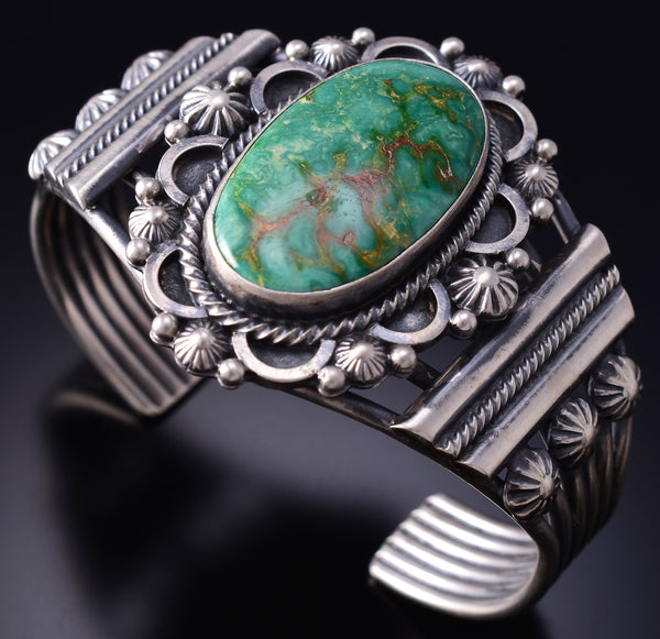 Silver & Sonoran Gold Turquoise Navajo Handmade Bracelet by Tom Lewis 6D07C