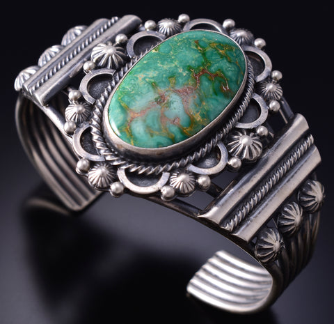 Silver & Sonoran Gold Turquoise Navajo Handmade Bracelet by Tom Lewis 6D07C