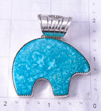 Silver & Turquoise Navajo Handmade Heartline Bear Pendant 4L07F