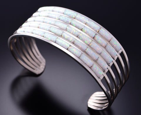 Silver & Opal Zuni Inlay Open Bracelet Cuff by Anson Wallace 6J30M