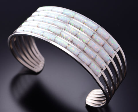 Silver & Opal Zuni Inlay Open Bracelet Cuff by Anson Wallace 3F19F
