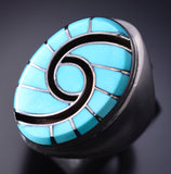 Vintage Size 11-1/4 Silver & Turquoise Zuni Inlay Men's Ring - Dickie Quandelacy 6E14J