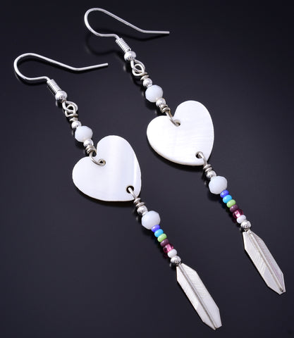 Navajo Handmade Mother of Pearl Heart Earrings by Juanita Manygoats 6B14H