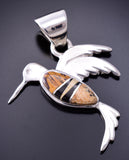 Silver Multistone Navajo Inlay Hummingbird Pendant by TSF 3L08A