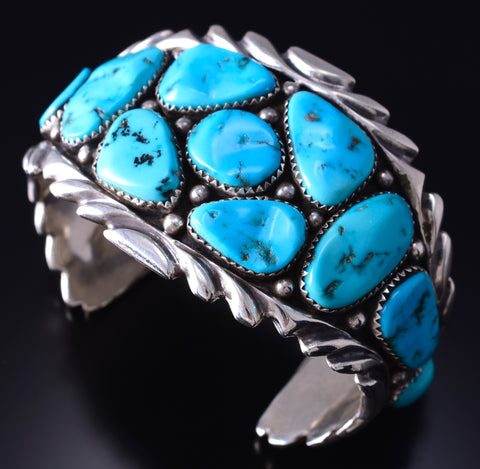 Vintage Silver & Turquoise Navajo Handmade Cluster Bracelet - Touchine 5K17D