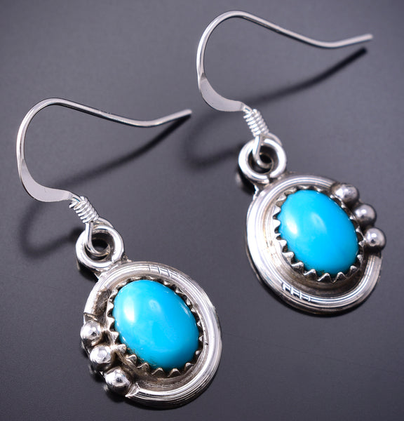 Silver & Turquoise Navajo Handmade Dangle Earrings by Rita Largo 6D20K