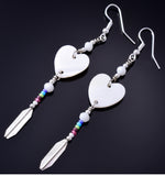 Navajo Handmade Mother of Pearl Heart Earrings by Juanita Manygoats 6B14H