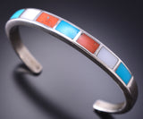Vintage Silver & Turquoise Multistone Navajo Inlay Bracelet 6H31H