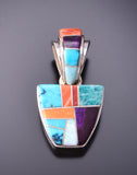 Silver & Turquoise Multistone Navajo Inlay Pendant by Billy Long 3F12X
