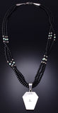 Vintage 23" Silver & Onyx w/ Opal Navajo Inlay Necklace by CL 6H06Y