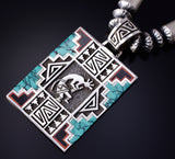Vintage Silver Multistone Navajo Inlay Kokopelli Pendant - Abraham Begay 5J29U