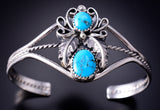 Silver & Turquoise Navajo Handmade Eagle Feathers Bracelet Harry B. Yazzie 6D27O