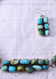 17" Silver & Turquoise Navajo Handmade Necklace & Earrings Set John Skeets 6H06O