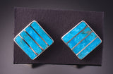 Silver & Turuqoise Zuni Inlay Square Post Earrings by Viann Haloo 3G05Z