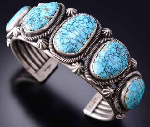 Silver & Sierra Nevada Turquoise 5-Stone Navajo Bracelet by Erick Begay 6H15T