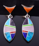 Silver & Turquoise Multistone Navajo Inlay Fish Earrings by TSF 3L10P
